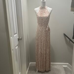 SHEIN Pink and Rust Spot Halter Tie-Waist Maxi Dress